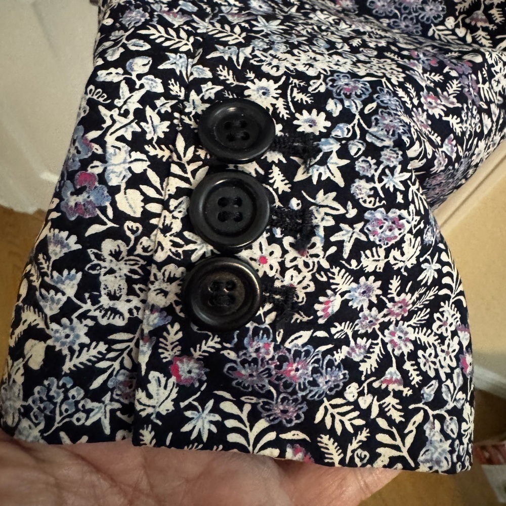Talbots Tiny Ditsy Blue Floral Cotton Jacket Blazer Notch Collar Size 16 - Picture 11 of 12